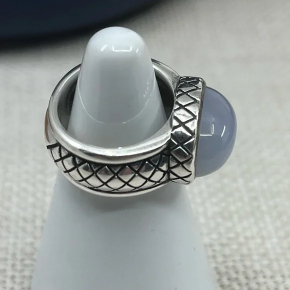 Vintage Sterling Silver Thai Ring with Blue Chalcedony – Size 4.75, 8.9g - Picture 13 of 17